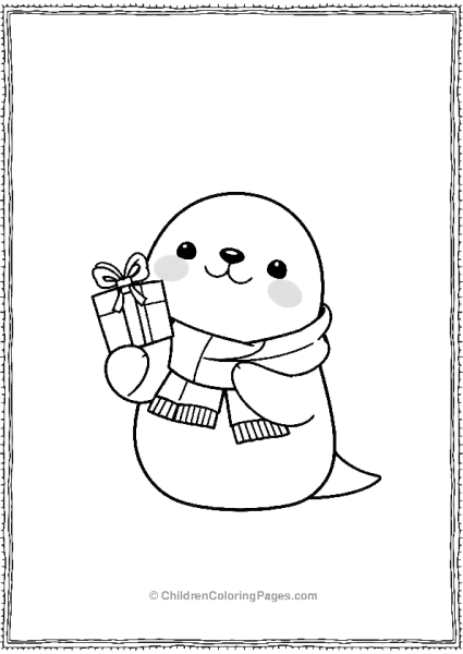 A Kawaii Seal Holding A Gift Free PDF Printable