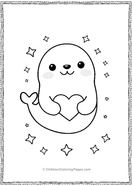 A Kawaii Seal Holding A Tiny Heart Free PDF Printable