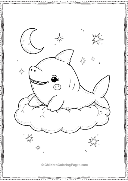 A Kawaii Shark Floating On A Cloud With A Tiny Moo Free PDF Printable