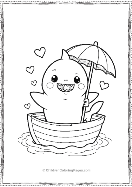 A Kawaii Shark Holding A Beach Umbrella Sitting In A Chair Free PDF Printable