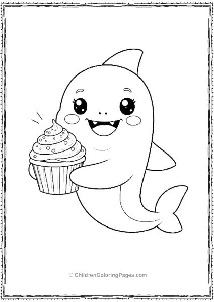 A Kawaii Shark Holding A Cupcake With Sprinkles Free PDF Printable