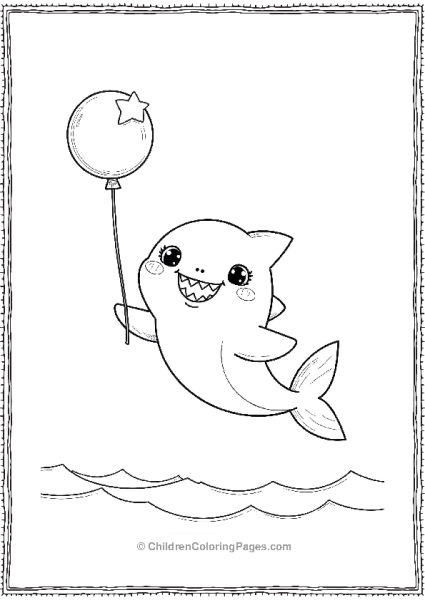 A Kawaii Shark Holding A Star Shaped Balloon Floating Free PDF Printable