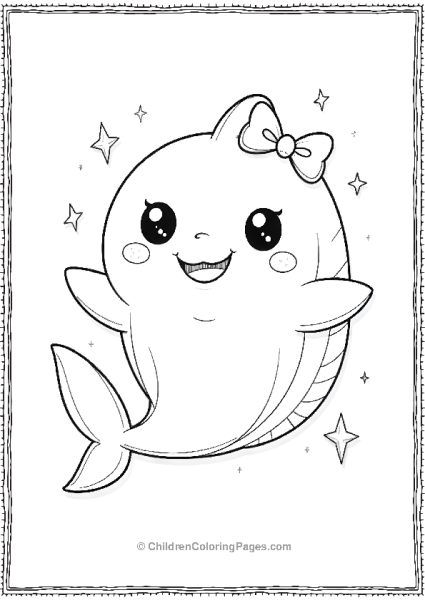 A Kawaii Shark With A Little Bow On Its Fin And Smiling Free PDF Printable