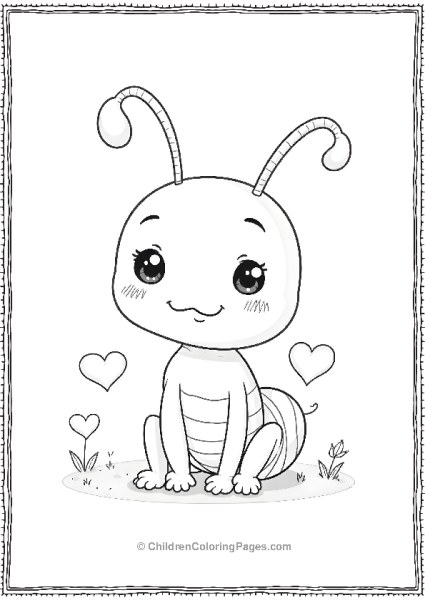 A Kawaii Style Ant Sitting Surrounded By Small Hearts Free PDF Printable