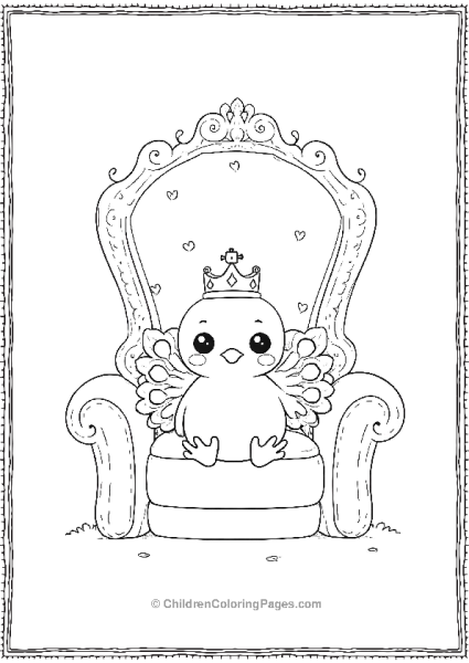 A Kawaii Style Peacock Wearing A Crown And Sitting Free PDF Printable