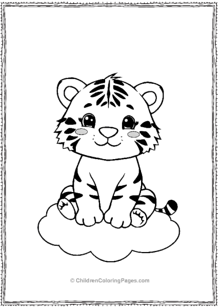 A Kawaii Tiger Blushing Sitting On A Cloud  Free PDF Printable