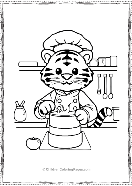 A Kawaii Tiger Chef Cooking With A Pot Free PDF Printable