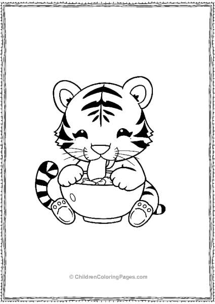 A Kawaii Tiger Eating From A Bowl Free PDF Printable