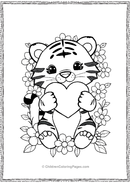 A Kawaii Tiger Holding A Heart Free PDF Printable