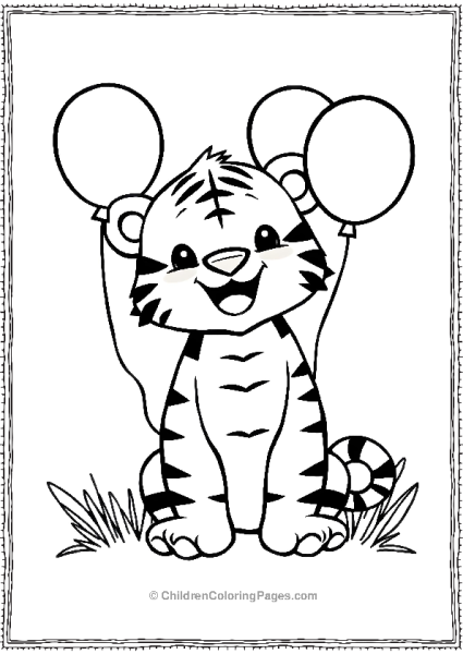 A Kawaii Tiger Holding Balloons And Smiling Free PDF Printable