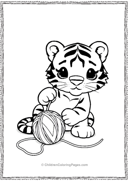 A Kawaii Tiger Playing With A Ball Of Yarn Free PDF Printable