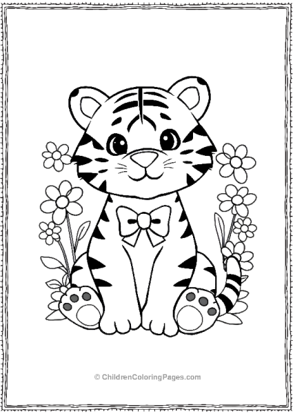 A Kawaii Tiger Sitting With A Bowtie Free PDF Printable