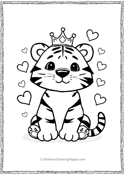 A Kawaii Tiger Sitting With A Tiny Crown Free PDF Printable