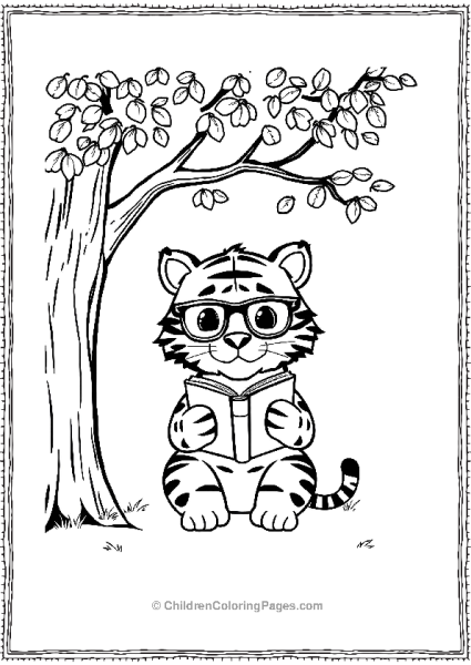 A Kawaii Tiger Wearing Glasses And Reading A Book  Free PDF Printable