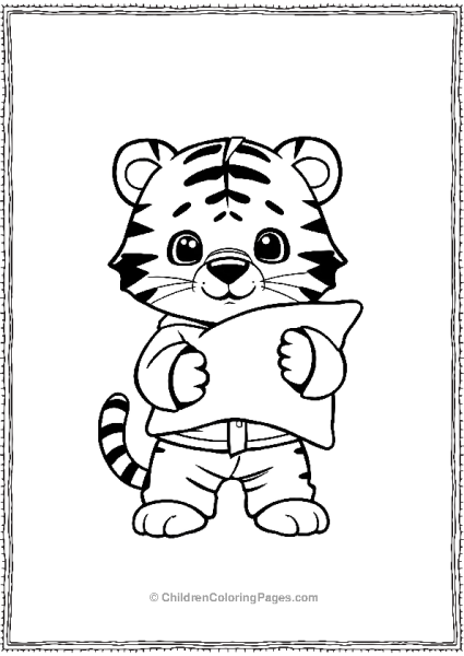 A Kawaii Tiger Wearing Pajamas Holding A Pillow Free PDF Printable