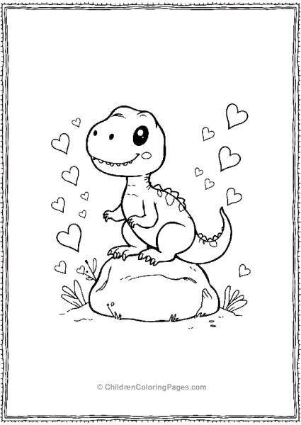 A Kawaii Velociraptor Sitting On A Small Rock Free PDF Printable