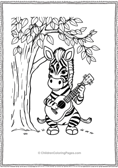 A-Kawaii-Zebra-Playing-The-Ukulele Free PDF Printable