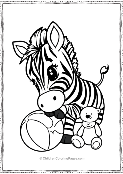 A-Kawaii-Zebra-Playing-With-A-Toy-Ball Free PDF Printable