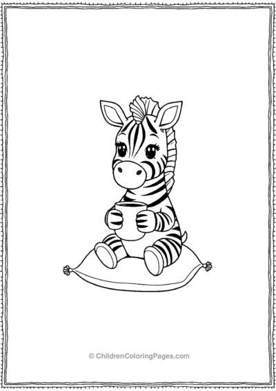 A-Kawaii-Zebra-Sitting-On-A-Small-Pillow Free PDF Printable