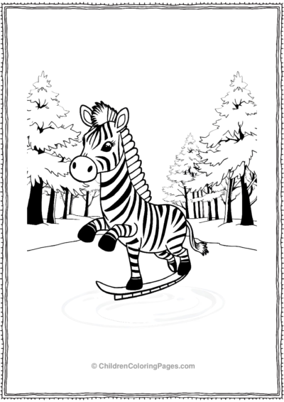 A-Kawaii-Zebra-Skating-On-A-Frozen-Pond Free PDF Printable