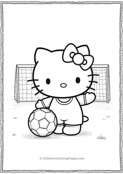 A-Line-Drawing-Of-Hello-Kitty-With-A-Soccer-Ball Free PDF Printable