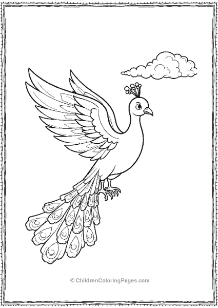 A Majestic Peacock Flying Through The Sky With Spread Wings Free PDF Printable