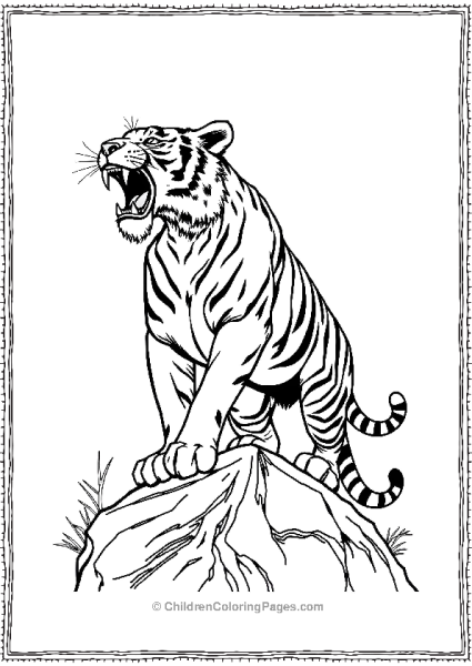 A Majestic Tiger Roaring While Standing On A Rock  Free PDF Printable