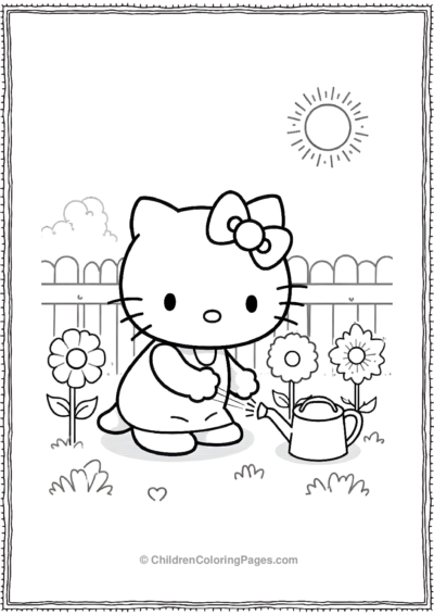 A-Minimal-Hello-Kitty-Tending-To-A-Garden-Of-Flowers Free PDF Printable