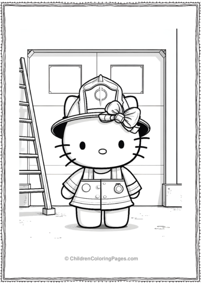 A-Minimal-Hello-Kitty-Wearing-A-Firefighter-Hat Free PDF Printable