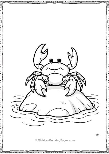 A Minimalist Crab Sitting On A Rock With Tiny Waves Free PDF Printable