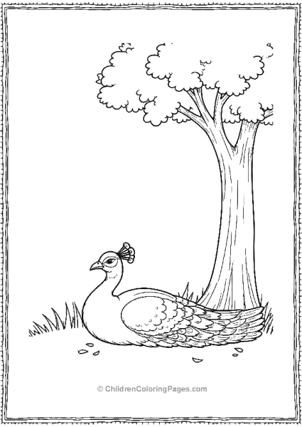 A Minimalist Peacock Resting Near A Tree Free PDF Printable