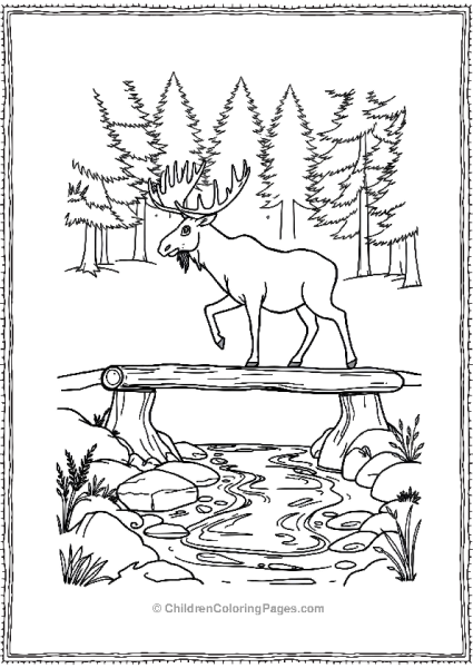 A Moose Crossing A Natural Wooden Log Free PDF Printable