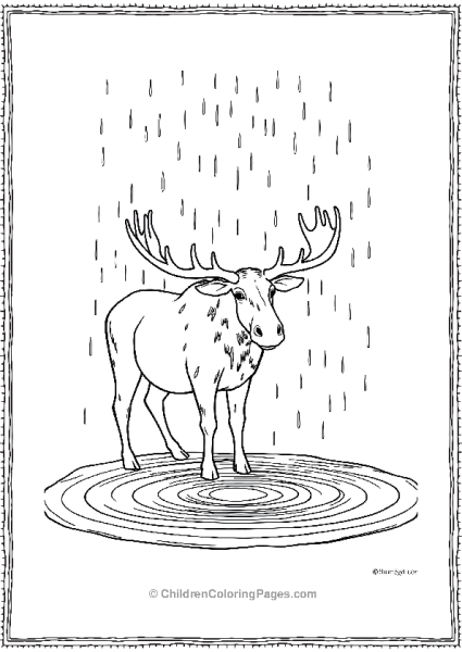 A Moose During Rain Creating Ripples In A Pond Free PDF Printable