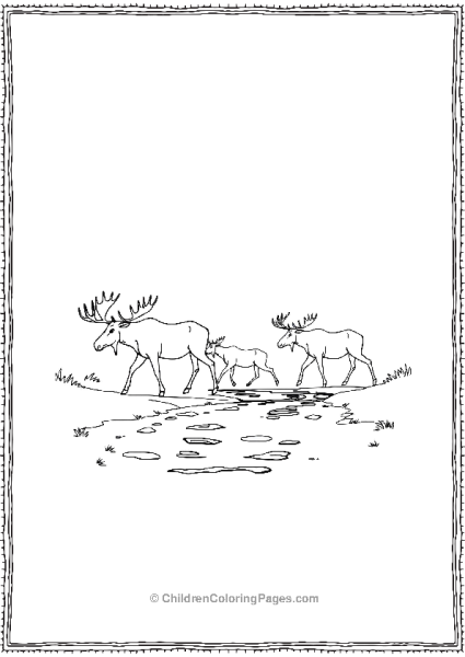 A Moose Family Crossing A Stream Free PDF Printable