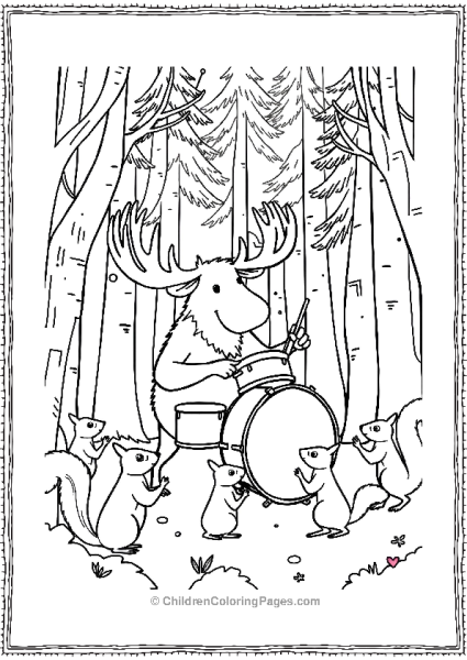 A Moose Playing Drum In Forest Free PDF Printable