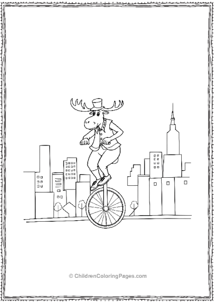 A Moose Riding A Uni Cycle Along The City Free PDF Printable