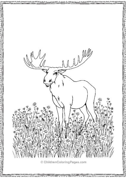 A Moose Standing In Wild Flowers Free PDF Printable