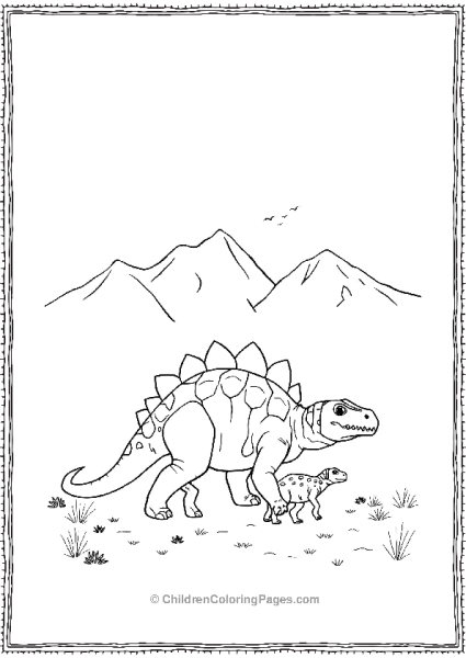 A Mother Ankylosaurus And Baby Wandering Near A Meadow Free PDF Printable