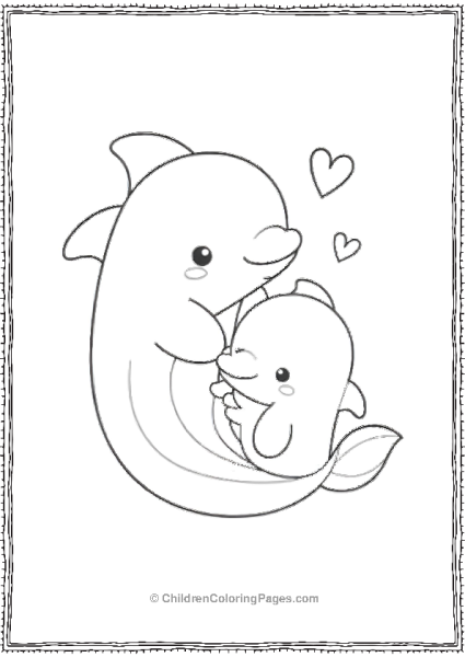 A Mother Dolphin And Her Baby Dolphin With Hearts In The Air Free PDF Printable