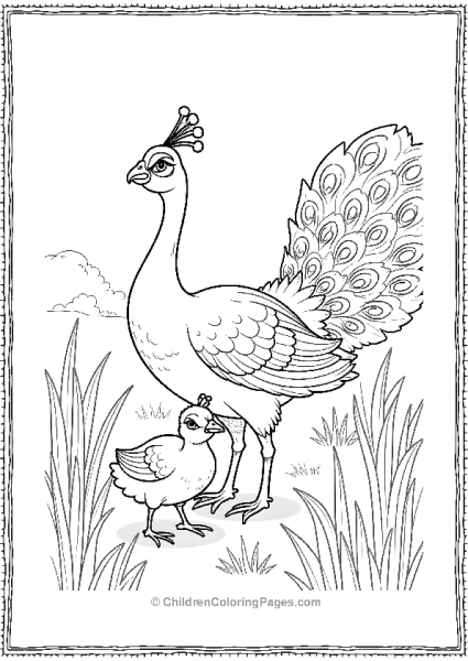 A Mother Peacock With Her Baby Peacock Chicks In A Nest Free PDF Printable