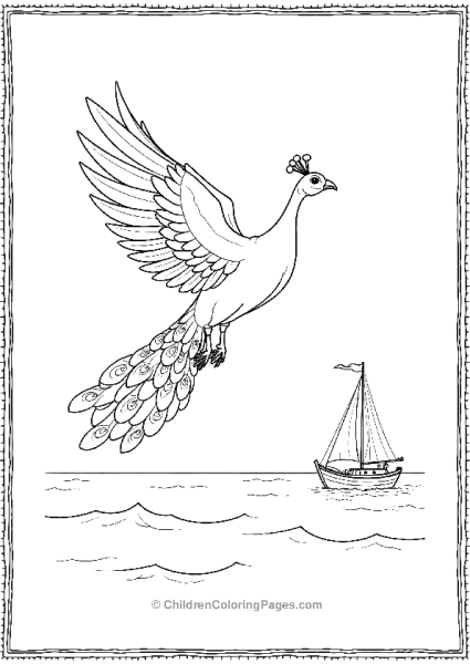 A Peacock Flying Over A Calm Ocean With Boats And Sailboats Free PDF Printable