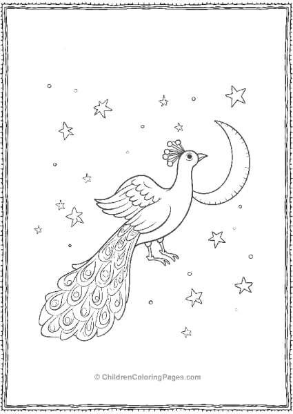 A Peacock Flying Through The Night Sky With Stars Free PDF Printable