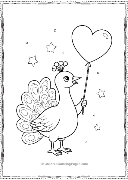 A Peacock Holding A Balloon With A Heart Shape Free PDF Printable