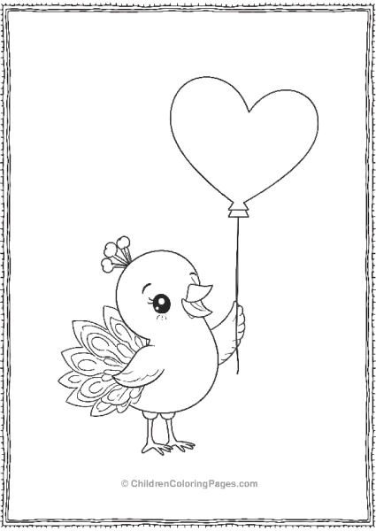 A Peacock In Kawaii Style Holding A Balloon Free PDF Printable