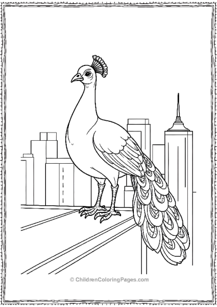 A Peacock Perched On A Rooftop With A City Skyline Free PDF Printable