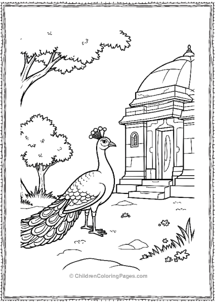 A Peacock Sitting Near An Ancient Temple Free PDF Printable