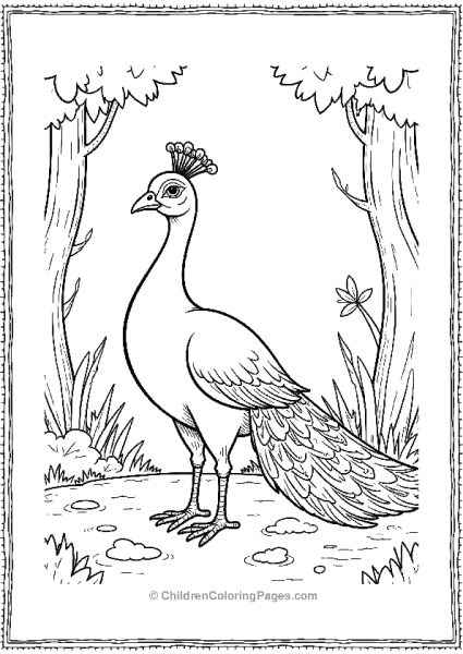 A Peacock Standing In A Jungle With Simple Vines Free PDF Printable