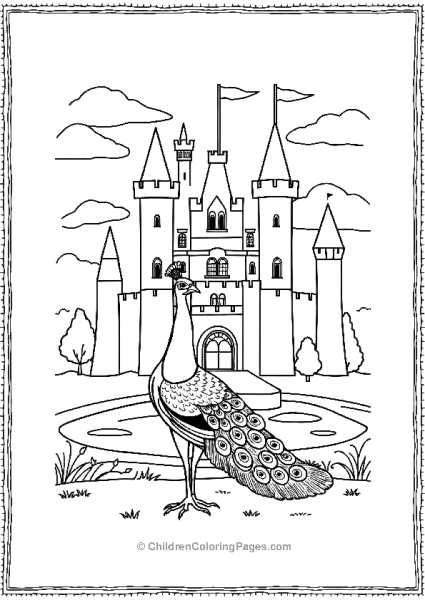 A Peacock Standing In Front Of A Grand Castle Free PDF Printable