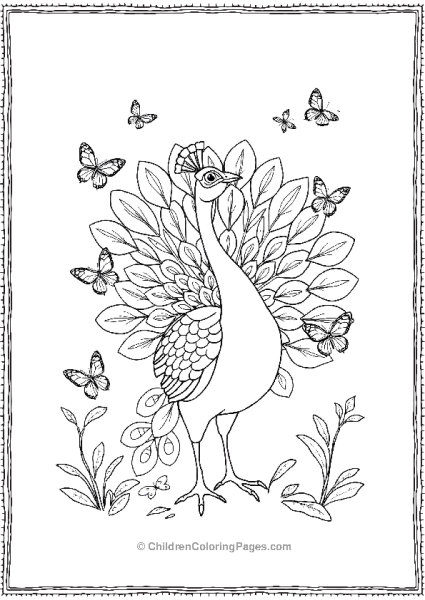 A Peacock With Tail Feathers Spread Wide Surrounding Free PDF Printable