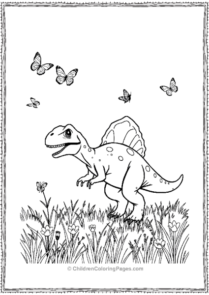 A Playful Dilophosaurus Chasing Butterflies In A Field Free PDF Printable